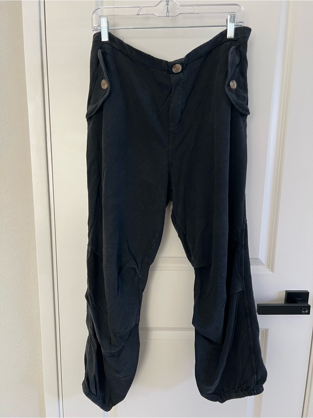 Free People Black Drop-Crotch Track Joggers